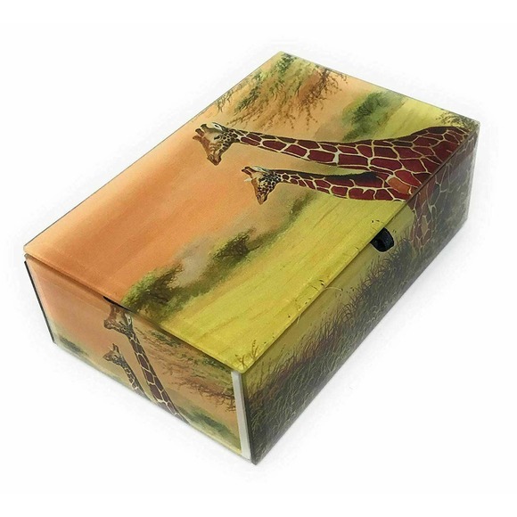 Giraffe Keepsake Box Glass with Beveled Edges Velvet Lined 5.75"W Africa Safari - Picture 5 of 7